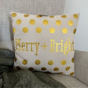 Merry and Bright Gold Foil Polka Dot Throw Pillow - Holiday Christmas Decor